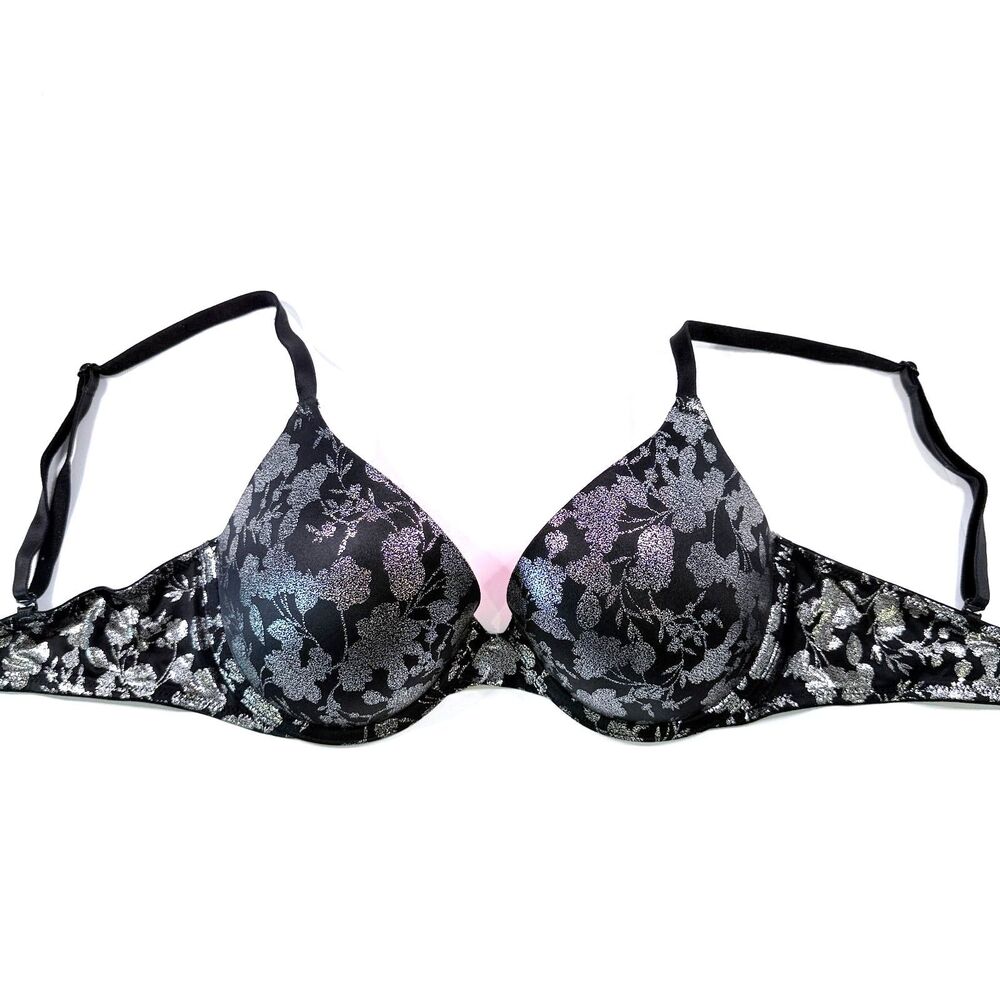 VS PINK Wear Everywhere Push Up Bra - Black Silver - 32D